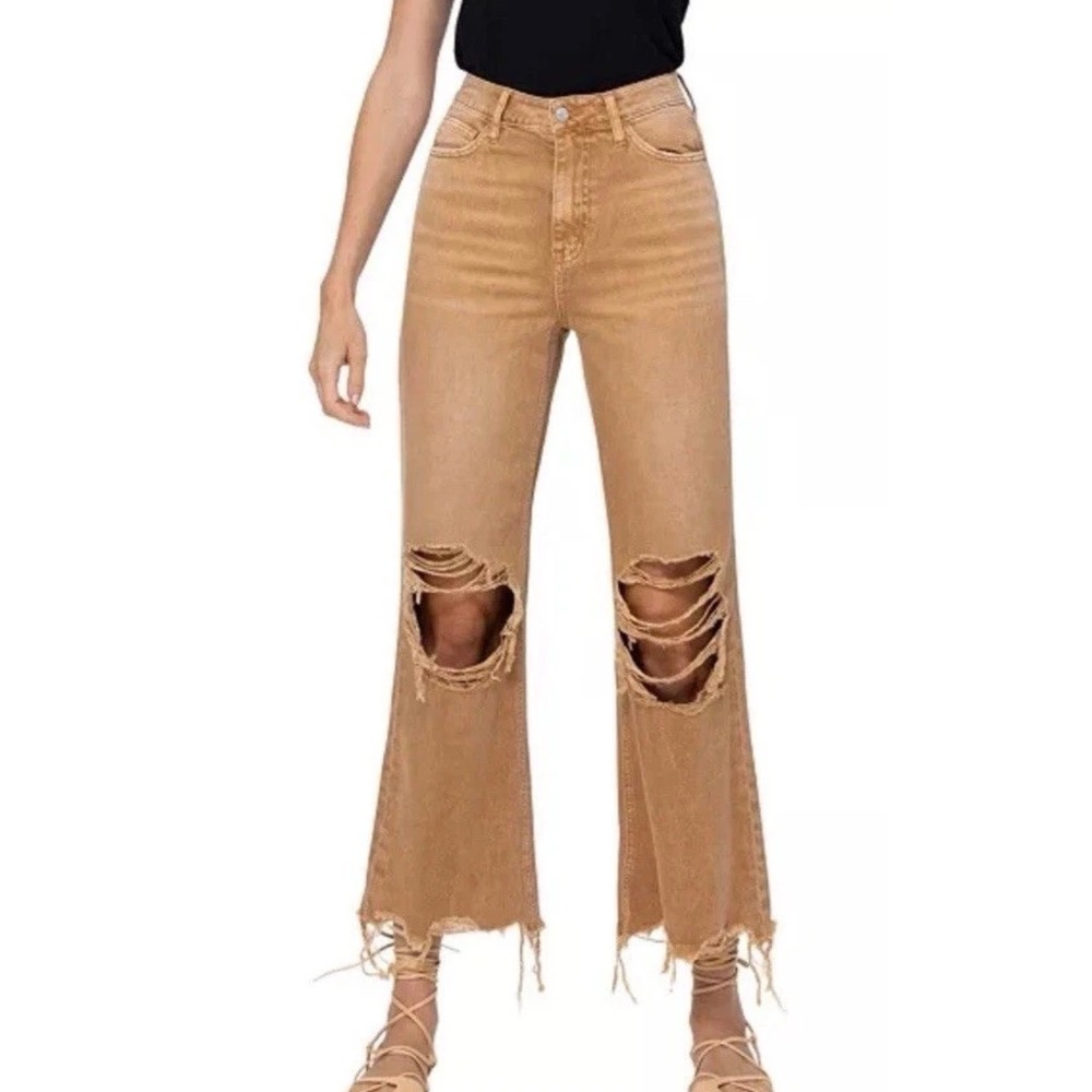 Vervet Los Angeles Wide Leg Distressed Jeans Ginger Brown Size 30